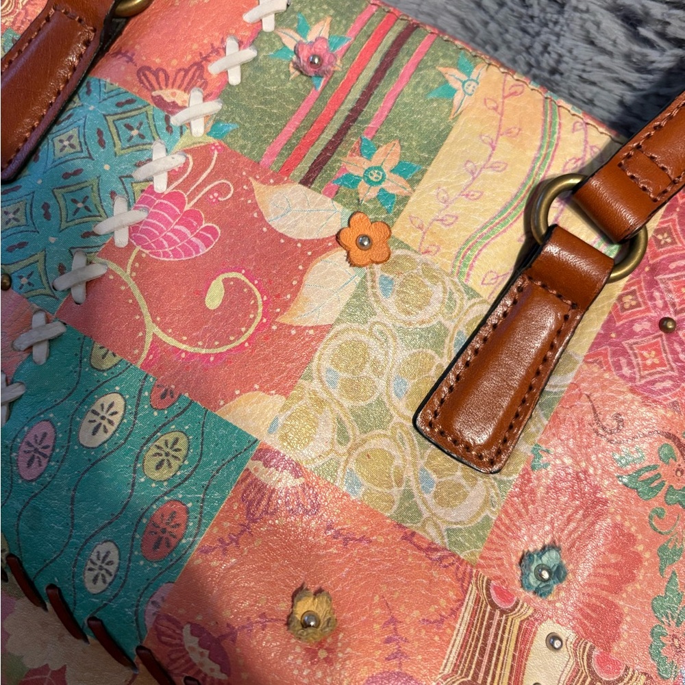 Fossil Floral Patchwork Satchel - image 7